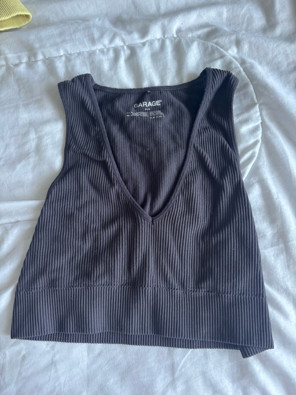 Garage Black Ribbed V-Neck Tank Top